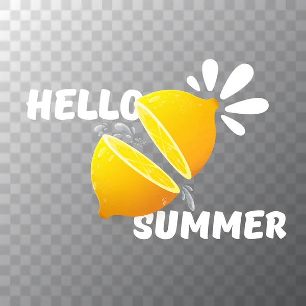 Vector Hallo Summer Beach Party Flyer ontwerpsjabloon met verse citroen geïsoleerd op transparante achtergrond. Hallo zomer concept label of poster met oranje groenten en tekst. — Stockvector