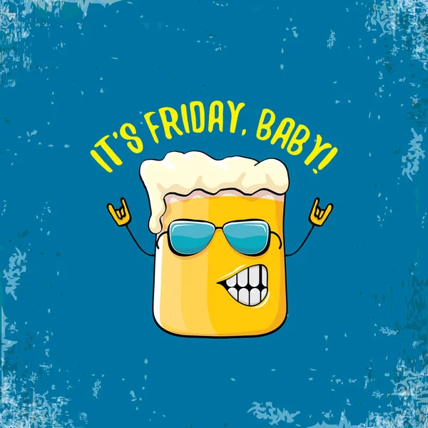 その金曜日赤ちゃんベクトル概念図青いグランジ背景に分離されたファンキーなビール手描き文字で。幸せな金曜日のベクトルの背景またはポスター — ストックベクタ