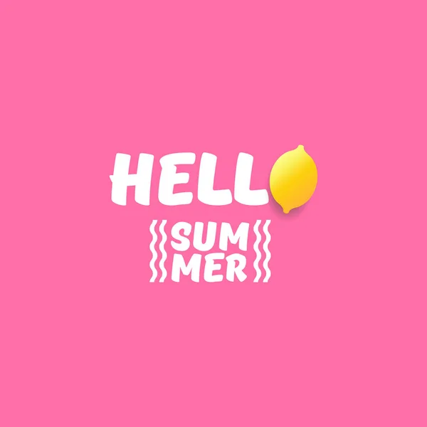 Vector Hello Summer Beach Party Flyer Plantilla de diseño con limón fresco aislado sobre fondo rosa suave. Hola etiqueta concepto de verano o cartel con fruta naranja y texto tipográfico . — Archivo Imágenes Vectoriales