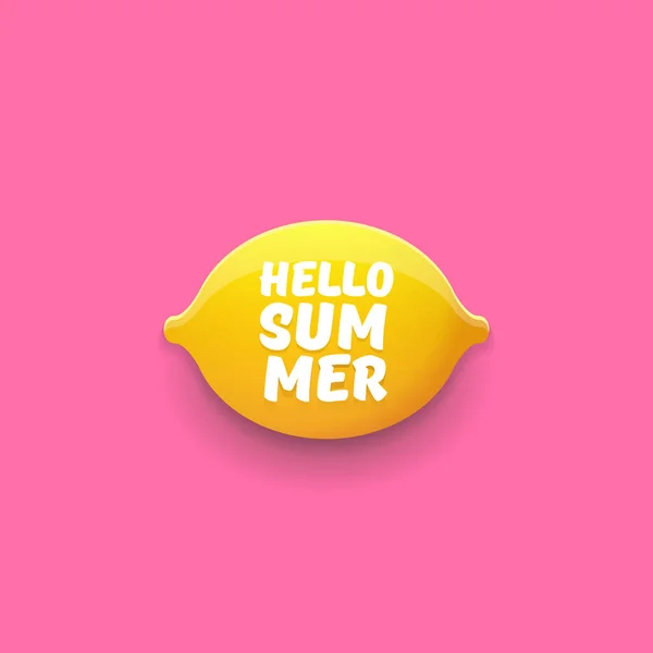 Vektor hallo Sommer Beach Party Flyer Design-Vorlage mit frischer Zitrone isoliert auf weichem rosa Hintergrund. Hallo Sommer Konzeptetikett oder Poster mit orangefarbenen Früchten und typografischem Text. — Stockvektor