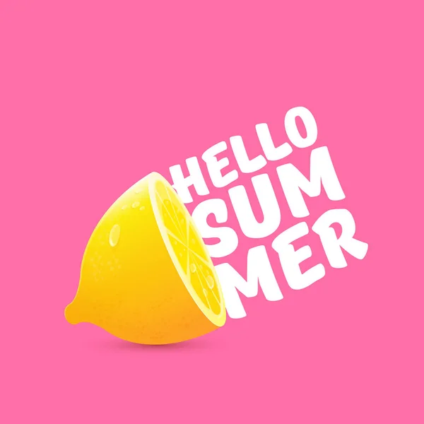 Vektori Hei Summer Beach Party Flyer Design malli tuoretta sitruunaa eristetty pehmeä vaaleanpunainen tausta. Hei kesä konsepti etiketti tai juliste oranssi hedelmiä ja typografinen teksti . — vektorikuva