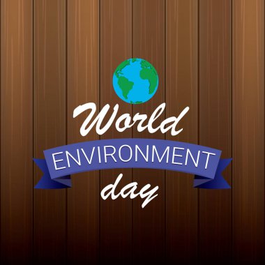 5 Haziran kutlama dünya çevre günü vektör etiket veya afiş üzerinde ahşap arka plan izole dünya küre ile