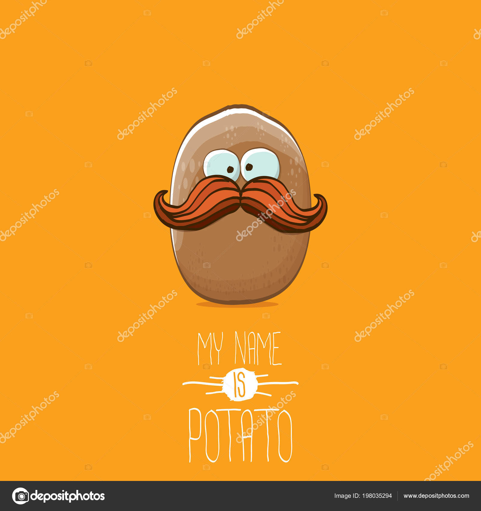 Vector Brown Potato Cartoon Character Isolated On Orange