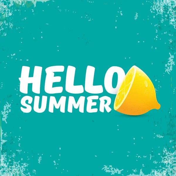 Vector Hello Summer Beach Party Flyer Modèle design avec citron frais isolé sur fond azur ou torquoise. Étiquette concept Hello summer ou affiche avec fruits orange et texte typographique . — Image vectorielle