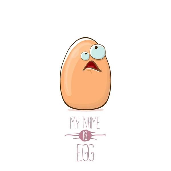 Vector marrón huevo personajes de dibujos animados aislados sobre fondo blanco. Mi nombre es huevo vector concepto ilustración. comida funky granja o carácter de Pascua con ojos y boca — Archivo Imágenes Vectoriales