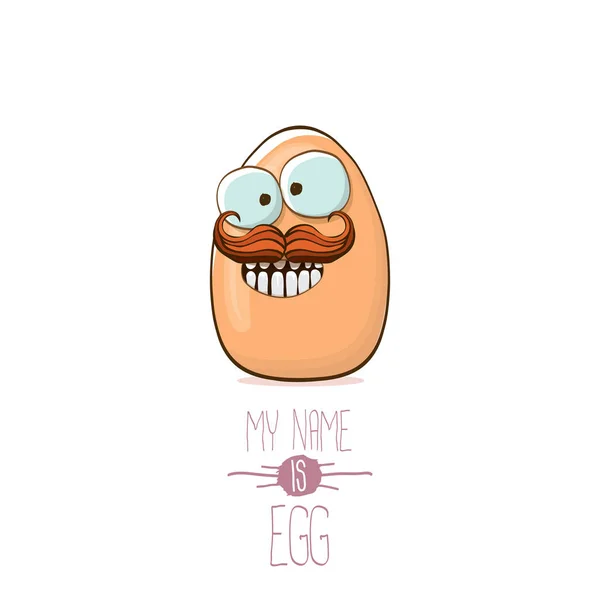 Vector marrón huevo personajes de dibujos animados aislados sobre fondo blanco. Mi nombre es huevo vector concepto ilustración. comida funky granja o carácter de Pascua con ojos y boca — Archivo Imágenes Vectoriales