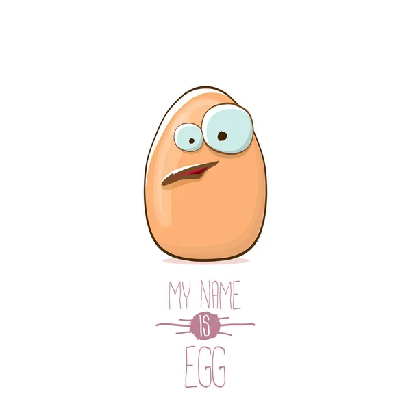 Vector marrón huevo personajes de dibujos animados aislados sobre fondo blanco. Mi nombre es huevo vector concepto ilustración. comida funky granja o carácter de Pascua con ojos y boca — Archivo Imágenes Vectoriales