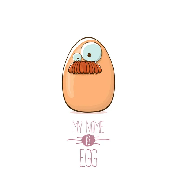 Vector marrón huevo personajes de dibujos animados aislados sobre fondo blanco. Mi nombre es huevo vector concepto ilustración. comida funky granja o carácter de Pascua con ojos y boca — Archivo Imágenes Vectoriales