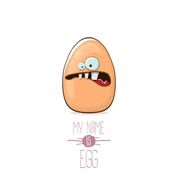Vector marrón huevo personajes de dibujos animados aislados sobre fondo blanco. Mi nombre es huevo vector concepto ilustración. comida funky granja o carácter de Pascua con ojos y boca — Archivo Imágenes Vectoriales