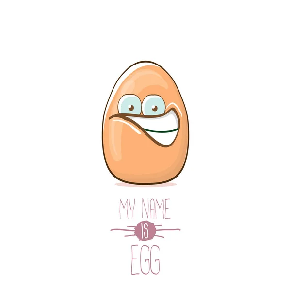 Векторные карикатурные персонажи коричневого яйца изолированы на белом фоне. Меня зовут Иллюстрация вектора яиц. Фермерская еда или съедобный персонаж с глазами и ртом — стоковый вектор