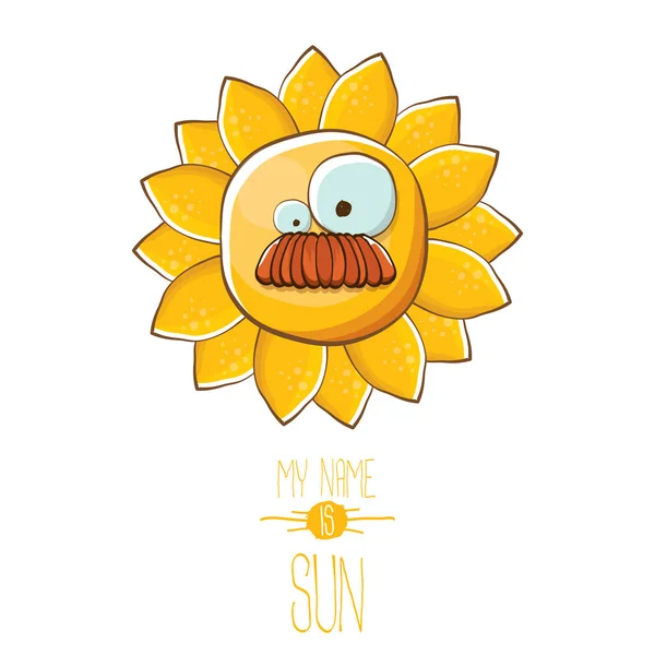 Векторные фанки мультяшный стиль летнего солнца персонаж изолирован на белом фоне. Меня зовут солнце концепт иллюстрации. фанки детей летний характер с глазами и ртом — стоковый вектор