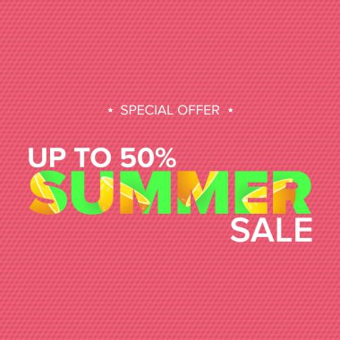 vektör yaz satılık modern tasarım şablonu web başlık sayfası veya poster. Pembe arka plan üzerinde tipografik metin yaz satış etiketle