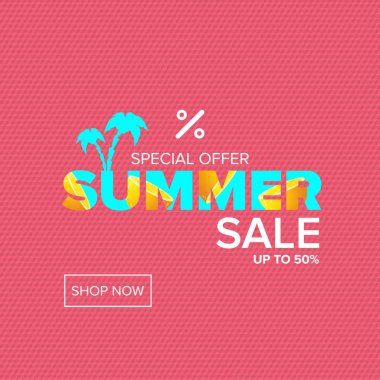 vektör yaz satılık modern tasarım şablonu web başlık sayfası veya poster. Pembe arka plan üzerinde tipografik metin yaz satış etiketle