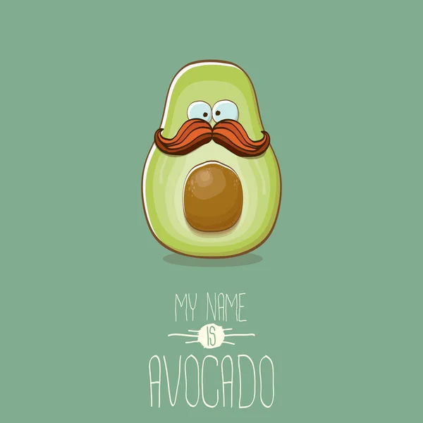 Смішний мультяшний милий зелений персонаж авокадо ізольований на зеленому фоні. Мене звуть авокадо векторна концепція. вектор здоровий літній фруктовий персонаж — стоковий вектор