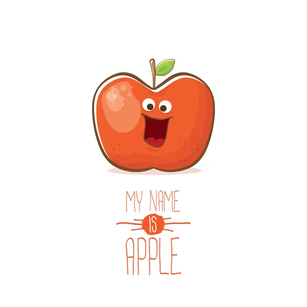 Vektor lustig Cartoon niedlichen roten Apfel Charakter isoliert auf weißem Hintergrund. Mein Name ist Apfelvektorkonzept. super funky Fruchtfutter Charakter — Stockvektor
