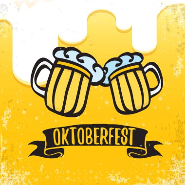 Oktoberfest bira arka plan etiketinde el çizilmiş vektör. Bira ile Vintage grafik octoberfest afiş, el ilanı veya afiş tasarım şablonu