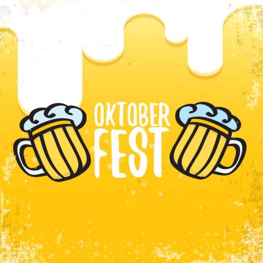 Oktoberfest bira arka plan etiketinde el çizilmiş vektör. Bira ile Vintage grafik octoberfest afiş, el ilanı veya afiş tasarım şablonu