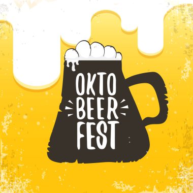 Oktoberfest el çekilmiş etiket turuncu bira arka plan üzerinde vektör. Bira ile Vintage grafik octoberfest afiş, el ilanı veya afiş tasarım şablonu