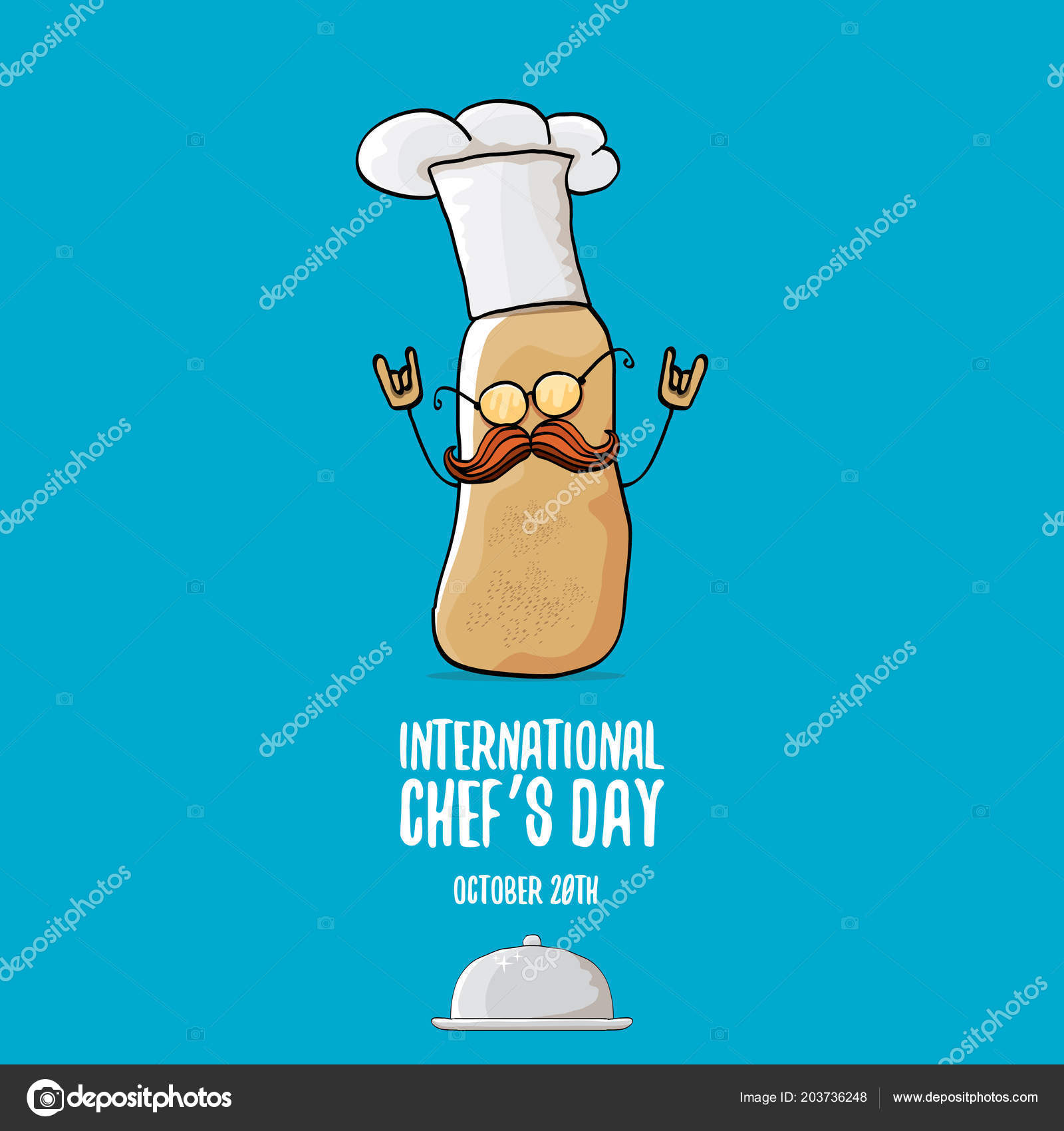International chef day vector greeting card. vector funny cartoon tiny