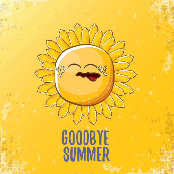 Vetor adeus verão vetor ccreative conceito ilustração com chorando personagem sol de verão no fundo laranja. Fim de fundo de verão — Vetor de Stock