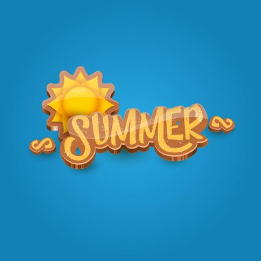 vektör yaz etiket kağıt sanat syle turuncu güneş mavi gökyüzü zemin üzerine. Yaz plaj partisi poster tasarım şablonu.