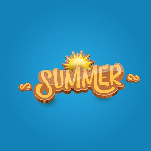 Vector de dibujos animados verano etiqueta papel arte syle sobre fondo cielo azul con sol naranja. Plantilla de diseño de cartel de fiesta playa verano . — Vector de stock