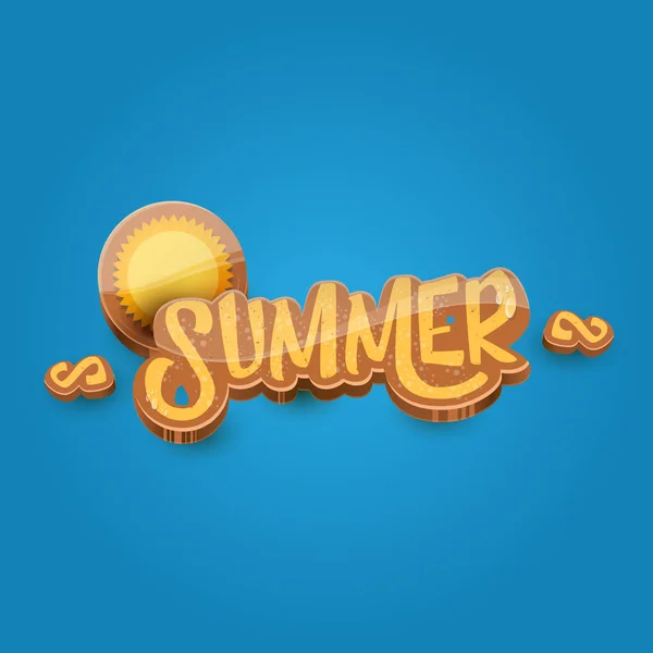 Vektor Cartoon Sommer Etikettenpapier Kunst syle auf blauem Himmel Hintergrund mit orangefarbener Sonne. sommer strand party poster design vorlage. — Stockvektor