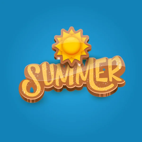 Vektor Cartoon Sommer Etikettenpapier Kunst syle auf blauem Himmel Hintergrund mit orangefarbener Sonne. sommer strand party poster design vorlage. — Stockvektor