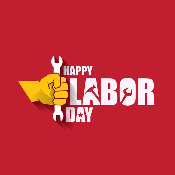 노동의 날 미국 벡터 레이블 또는 배너 배경. 빨간색에 절연 쥔된 주먹으로 행복 한 노동절 포스터 또는 배너 벡터. 노동 조합 아이콘 — 스톡 벡터