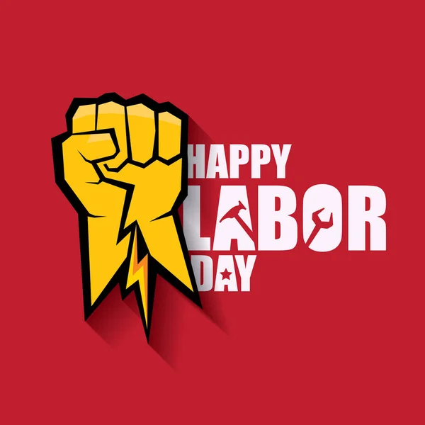 İşçi Bayramı ABD vektör etiket veya afiş arka plan. mutlu İşçi Bayramı posteri veya başlığı kırmızı izole yumruk el ile vektör. İşçi Sendikası simgesi — Stok Vektör