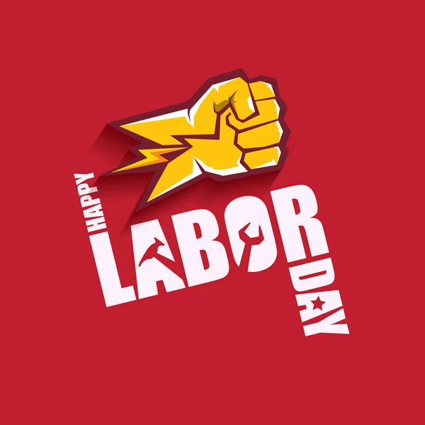 Labor day Usa vector label or banner background. vector happy labor day poster or banner with clenched fist isolated on red . Labor union icon — Stock Vector