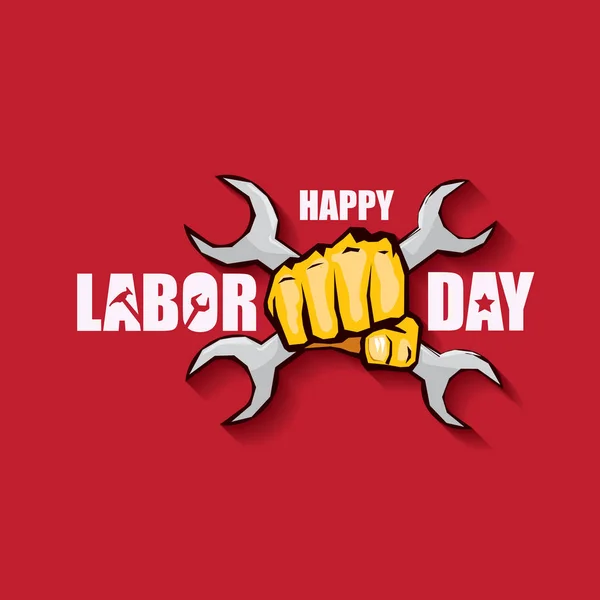 Labor day Usa vector label or banner background. vector happy labor day poster or banner with clenched fist isolated on red . Labor union icon — Stock Vector
