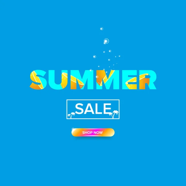 Venta de verano moderno diseño de color banner plantilla o cartel. Vector Etiqueta de venta de verano con texto tipográfico aislado sobre fondo azul — Vector de stock