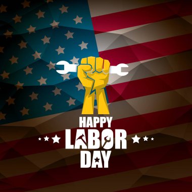 İşçi Bayramı ABD vektör etiket ya da arka plan. mutlu İşçi Bayramı posteri veya başlığı ABD bayrağı arka plan üzerinde izole yumruk el ile vektör. İşçi Sendikası simgesi