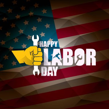 İşçi Bayramı ABD vektör etiket ya da arka plan. mutlu İşçi Bayramı posteri veya başlığı ABD bayrağı arka plan üzerinde izole yumruk el ile vektör. İşçi Sendikası simgesi