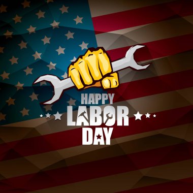 İşçi Bayramı ABD vektör etiket ya da arka plan. mutlu İşçi Bayramı posteri veya başlığı ABD bayrağı arka plan üzerinde izole yumruk el ile vektör. İşçi Sendikası simgesi