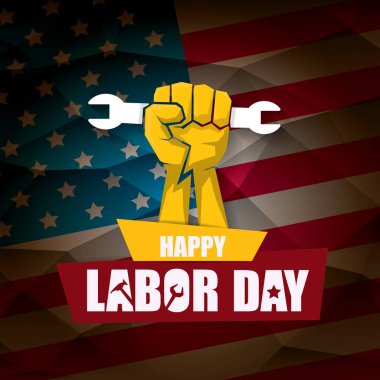İşçi Bayramı ABD vektör etiket ya da arka plan. mutlu İşçi Bayramı posteri veya başlığı ABD bayrağı arka plan üzerinde izole yumruk el ile vektör. İşçi Sendikası simgesi