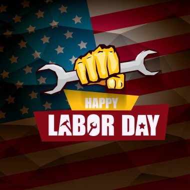 İşçi Bayramı ABD vektör etiket ya da arka plan. mutlu İşçi Bayramı posteri veya başlığı ABD bayrağı arka plan üzerinde izole yumruk el ile vektör. İşçi Sendikası simgesi