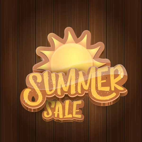 Vector sommaren försäljning etikett eller tagg på träskiva bakgrund med solen. Sommar försäljning affischen eller banderollen formgivningsmall. — Stock vektor