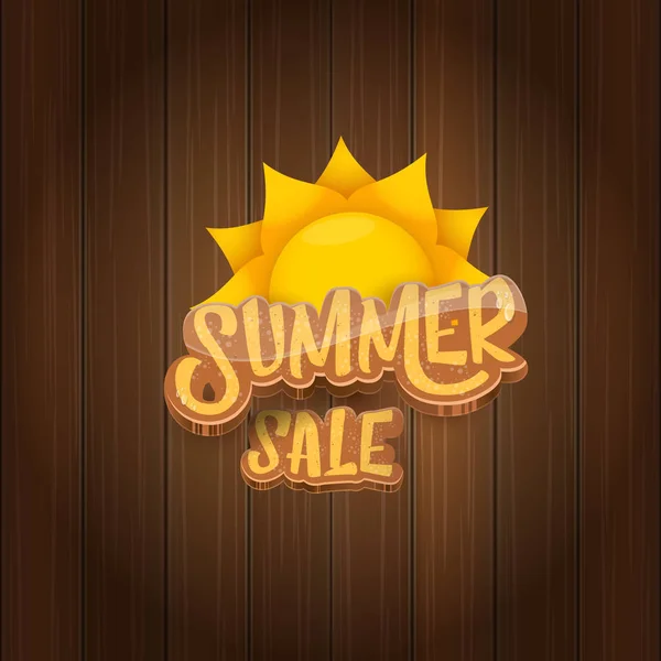 Vektor Sommerschlussverkauf Etikett oder Tag auf Holzbrett Hintergrund mit Sonne. Sommerschlussverkauf Poster oder Banner Design-Vorlage. — Stockvektor