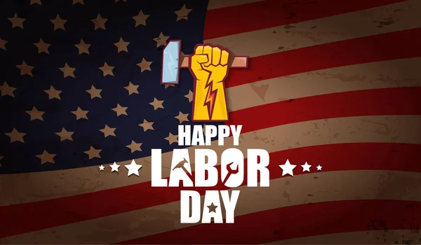 İşçi Bayramı ABD vektör etiket veya yatay arka plan. mutlu İşçi Bayramı poster veya yatay banner ABD bayrağı arka plan üzerinde izole yumruk el ile vektör. İşçi Sendikası simgesi — Stok Vektör