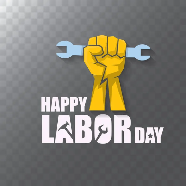 Vektor Labor Day usa Etikett oder Hintergrund. Vektor Happy Labor Day Plakat oder Banner mit geballter Faust isoliert auf transparentem Hintergrund. Gewerkschaftsikone — Stockvektor