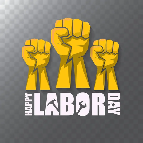 Vector labor day Usa label or background. vector happy labor day poster or banner with clenched fist isolated on transparent background . Labor union icon — Stock Vector