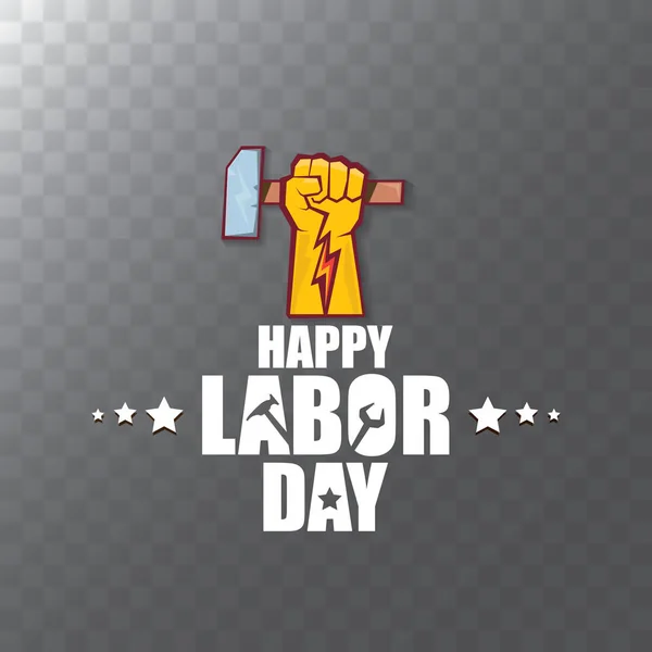 Vector labor day Usa label or background. vector happy labor day poster or banner with clenched fist isolated on transparent background . Labor union icon — Stock Vector