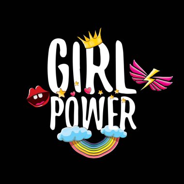vektör kız güç etiket veya siyah arka plan üzerine izole kaligrafi metin ile şirin etiket. kadın feminizm konsept illüstrasyon veya poster slogan.