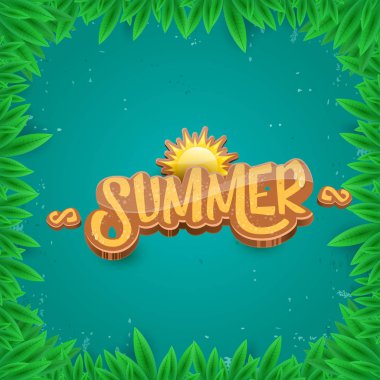 vektör yaz yeşil yeşillik zemin üzerine etiket kağıt sanat syle. Yaz plaj partisi afiş, el ilanı veya afiş tasarım şablonu.