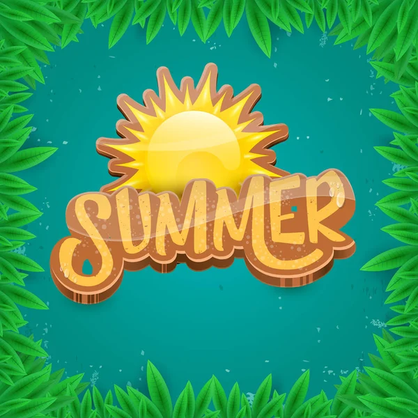 Vector summer label paper art syle on green foliage background . Summer beach party poster, flyer or banner design template. — Stock Vector