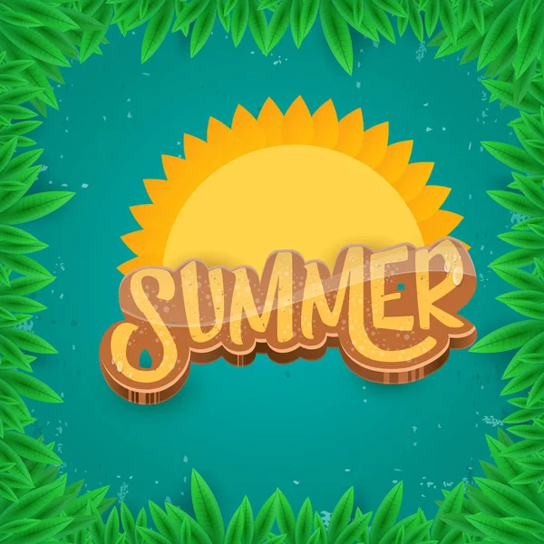 Vektor Sommer Etikettenpapier Kunst syle auf grünem Laub Hintergrund. Sommer-Strandparty-Poster, Flyer oder Banner-Design-Vorlage. — Stockvektor