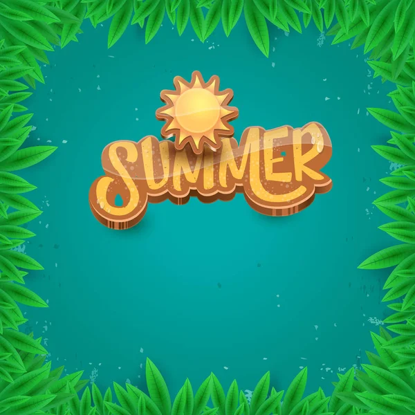 Vector summer label paper art syle on green foliage background . Summer beach party poster, flyer or banner design template. — Stock Vector