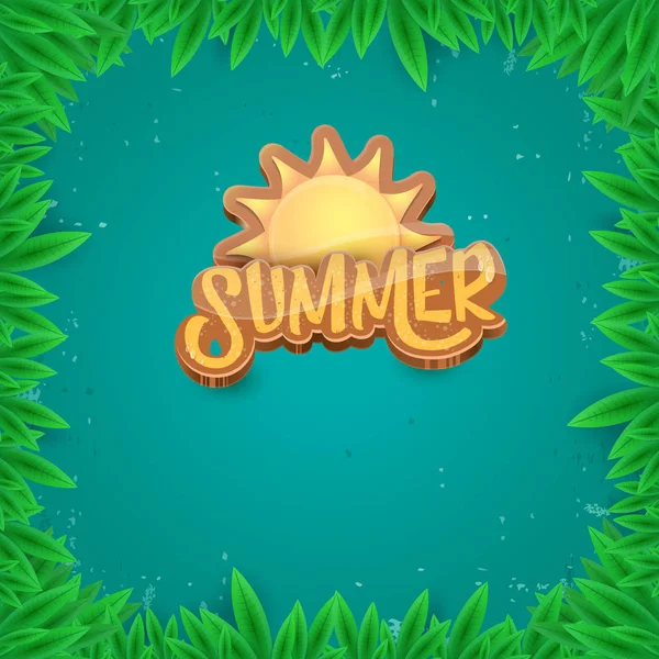 Vector summer label paper art syle on green foliage background . Summer beach party poster, flyer or banner design template. — Stock Vector